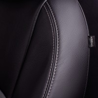 Авточехлы «Lord Auto Турин Экокожа» Skoda Octavia А7 с 12.2012 г.в., раздельная задняя спинка, с подлокотником (лифтбек/универсал, Elegance, чёрный/серый)